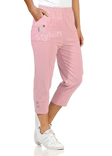 Image of URBAN STITCH Womens Capri Trousers Ladies Three Quarter Soft 3/4 Cropped Pants UK Ladies Stretch Pull on Trousers Elasticated Waist Plus Size Summer Shorts (14, Dusty Pink)