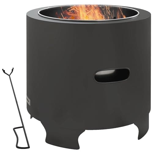Image of Outsunny Smokeless Fire Pit, 45cm Portable Wood Burning Firepit, Round Metal Bonfire Stove with Poker for Garden, Camping, Black