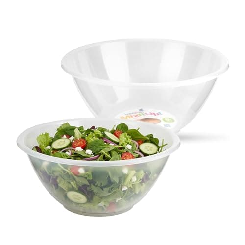 Image of HOMESHOPA Plastic Mixing Bowl, 2 Pack 5 Litre Reusable Kitchen Cooking Serving Bowl, Non Slip Base, Compact & Stackable, Popcorn Salad Bowl for Food Prep Baking, Dishwasher Safe, 28cm Clear