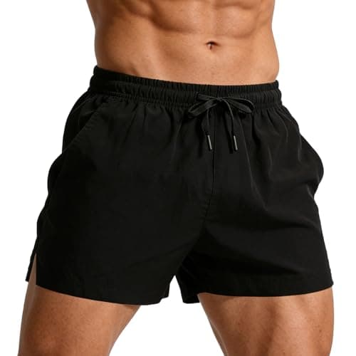 Image of SCCGKP Mens Breathable Shorts with Pockets Outdoor Shorts for Running Sports Gym Workout Training (UK, Alpha, M, Regular, Regular, Black1)