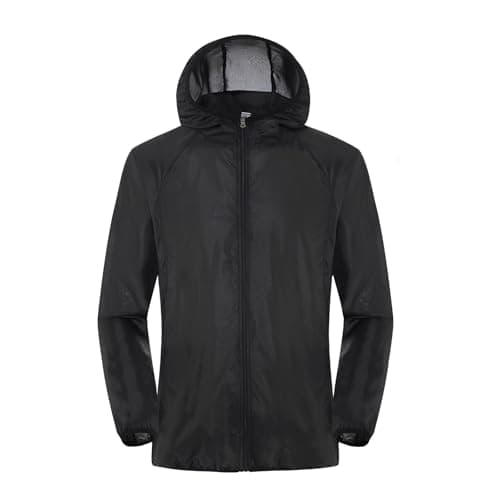Image of Zouwel Sun Protection Windproof Rain Jacket Lightweight Breathable Thin Jacket Packable Raincoat Windbreaker Hooded Outdoor Jacket Men's & Women's (UK, Alpha, M, Regular, Regular, black)