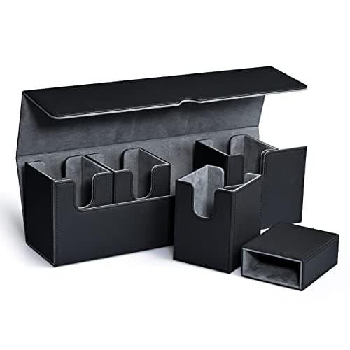 Image of UAONO 5 in 1 Card Deck Case - Holds 900+ Unsleeved Cards, Strong Magnet Organizer - MTG, Yugioh, Magic Commander TCG CCG (Black)