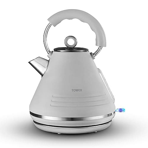 Image of Tower T10074GRY Ash Rapid Boil Pyramid Kettle with Easy Open Lid, Removable Filter, 1.7L, 3KW, Grey and Chrome