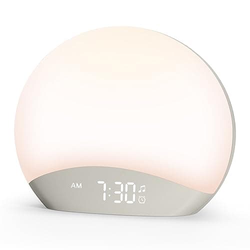 Image of REACHER Sunrise Alarm Clock, Wake Up Light, White Noise Sound Machine, Bedside Lamp, 26 Sleeping Natural Sounds, Dimmable Multicolor Night Light, Timer, Digital Clock for Baby, Kids, Adult