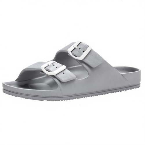 Image of Temi Women's Slide Sandals with Adjustable Double Buckles & Medium Arch Support - Comfort Summer Beach Pool EVA Slides for Women, Pink, 5.5 UK