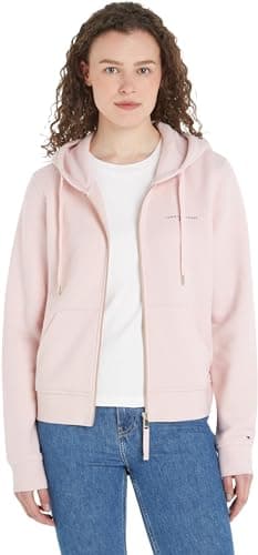 Image of Tommy Hilfiger Women 1985 Reg Mini Corp Zip Hoodie Zip Throughs, Pink, L
