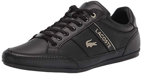Image of Lacoste Men's Chaymon Sneaker, Black/Black/Gold Leather, 7 UK