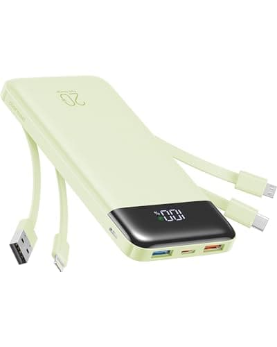 Image of Charmast Power Bank with built-in Cables, 20000mAh Fast Charging 22.5W PD QC Quick Charge Portable Charger USB C compatiable with iPhone 17/16/15/14 Series, ipad, Android Phones (Green)