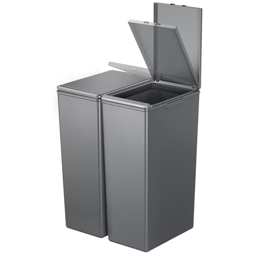 Image of EKO Morandi Twin Pack (2 x 40L) Kitchen Bin with Touch-Top Lids, Plastic Double Bins with Recycling Stickers and Easy-Clean Finish, for Home or Office, Dark Grey