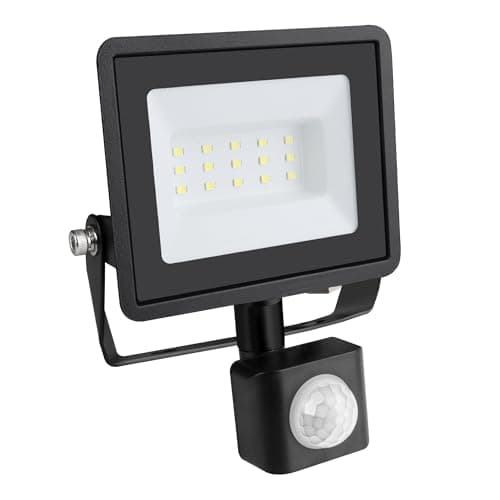 Image of Bright Source LED Floodlight, PIR Motion Sensor, IP65, 10W, 1010lm, 120° Beam Angle, 6500K Daylight White, Black, with Adjustable Tilt Mounting Bracket & 1m Lead Wire