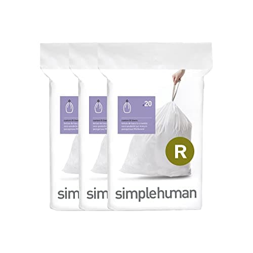 Image of simplehuman CW0253 code R Custom Fit Bin Liner Bulk Pack, White Plastic (3 Pack of 20, Total 60 Liners)