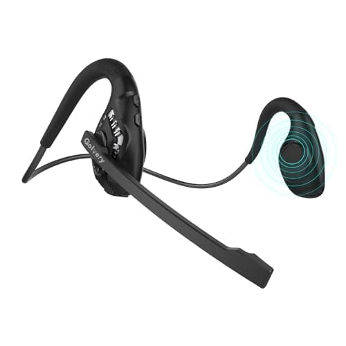 Image of Golvery Open Ear Headphones with Mic, Bluetooth 5.3 Headset with DSP Noise Cancelling Boom Microphone & Mute for Work, 10 Hour Wireless Headset for Meetings (Black)