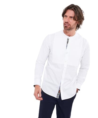 Image of Joe Browns Men's Classic Pintuck Grandad Collar Long Sleeve Shirt Button, White, M