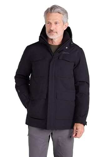 Image of Mountain Warehouse Concord Extreme Mens Down Long Jacket - Waterproof Puffer Coat with Taped Seams, Detachable Hoodie & 4 Pockets - Cold Winter Weather Black 3XL