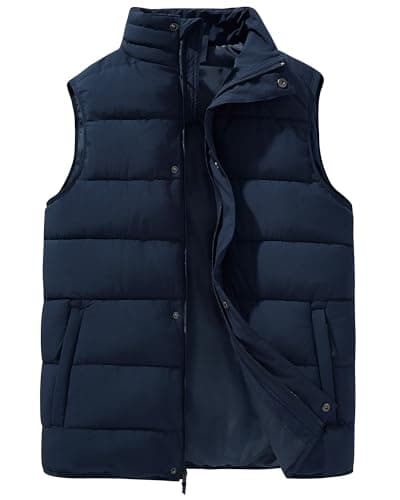 Image of 33,000ft Mens Puffer Vests Winter Warm Waistcoats Padded Outerwear Gilet Water Resistant Quilted Gilet High Collar Insulted Sleeveless Jacket with 4 Pockets Dark Blue L