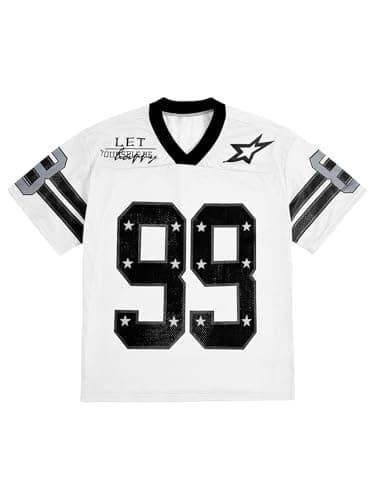 Image of GORGLITTER Men's Y2k Jersey Tops Number Graphic Striped V Neck Short Sleeve Loose Streetwear Tees Black and White Large