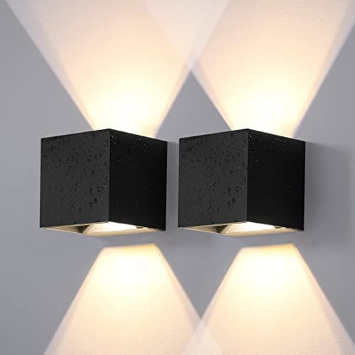 Image of DAWALIGHT LED Wall Lamp 2 Pcs 12W 925LM 3000K, Up and Down Modern Wall Lights, Outdoor Indoor Garden Wall Sconces, IP65, Square Design, Beam Angle Adjustable, Black