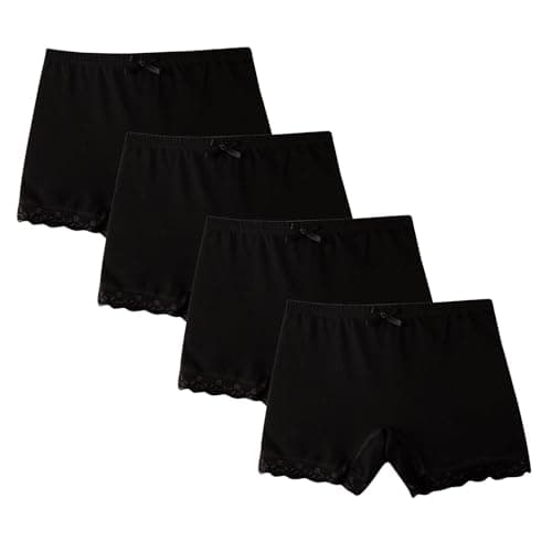 Image of duxyoz Pack Of 4 Underwear For Girls Toddler Kids Knickers Breathable Comfy Boxer Shorts Elastic Waisted Lace Safety Underpants Solid Color Shorts Pants Briefs Panties Boyshorts 5-6 Years