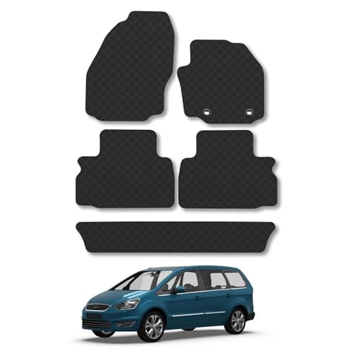 Image of Rubber Car Mats Compatible With Ford Galaxy (2006-2013) Tailored Fit Car Floor Mats Set Accessory Custom Fit Anti-Slip Backing Heavy-Duty Waterproof Easy-Clean Durable All Weather Full Coverage