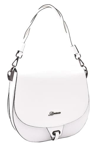 Image of Womens Premium Leather Saddle Bag Multi Pocket Braided Handle Shoulder Handbag A6080 (White)