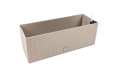 Image of Stolmet Rattan-Style Planters Rato Collection - Square, Rectangular, with or without Legs & Irrigation System - Mocha - Single or Set of 2 (Trough L514 x W192 x H186mm)