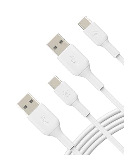 Image of Belkin BoostCharge USB C charger cable, USB-C to USB-A cable, USB type C charging cable for iPhone 16, 15, Samsung Galaxy S24, S23, Google Pixel, iPad Pro, Nintendo Switch and more - 1m, 2pack, White