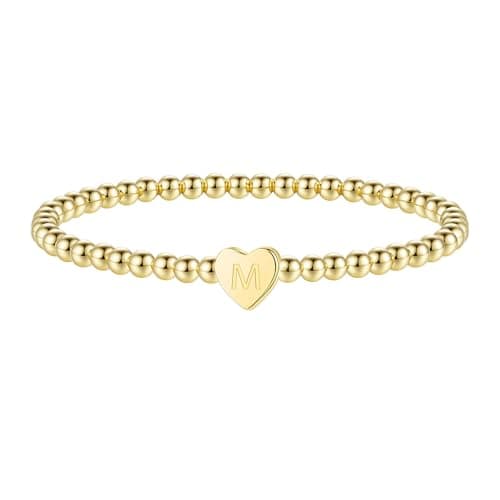 Image of RMMD Heart Initial Bracelets for Women Teen Girls - 18K Gold Plated Letter M Initial Bracelet Beaded Charm Bracelet Gold Bracelets for Womens Gold Jewellery Jewelry Chrismas Gifts for Teens