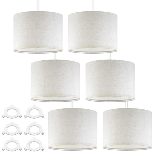 Image of Weewooday 6 Pcs Fabric Lampshade for Ceiling Lights Pendant Modern Drum Lamp Shades for Table Floor Bedroom with E27 to E14 Adapter Ring (Flax White,10 Inch)