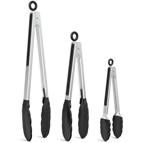 Image of NileHome Tongs for Cooking, Professional Stainless Steel Cooking Tongs – Heat-Resistant for Grilling, BBQ, Serving Salad, Pasta, and Kitchen Use, Dishwasher Safe, Set of 7 9" 12", Black