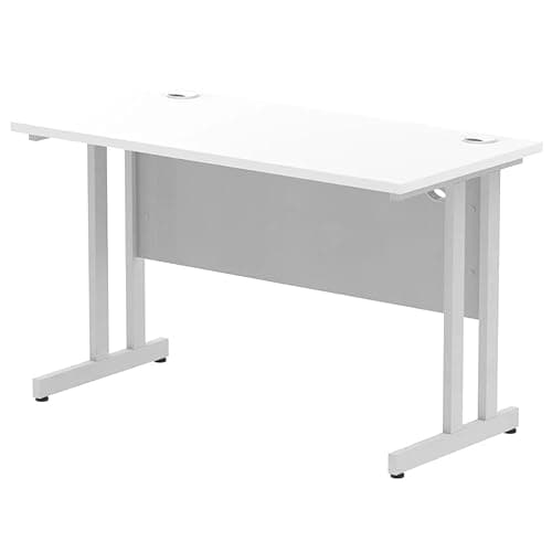 Image of Mr Office Impulse Slimline Desk, Silver Cantilever Leg - 600mm deep, White, 1200