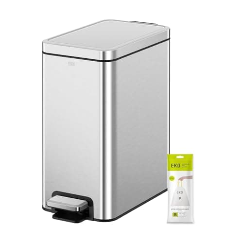 Image of EKO 10-Litre Stella Slim Step Bin, Fingerprint-Resistant Stainless Steel Pedal Rubbish Bin with Removable Inner Liner (Silver)