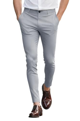 Image of GINGTTO Mens Skinny Trousers Slim Fit Chinos Stretch Lightweight Suit Pants for Men UK Casual Trouser Grey 30