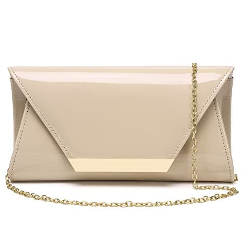 Image of Patent Leather Envelope Clutch Womens Evening Handbag Stylish Shoulder Bag Purse for Christmas Wedding Party Prom, Nude E