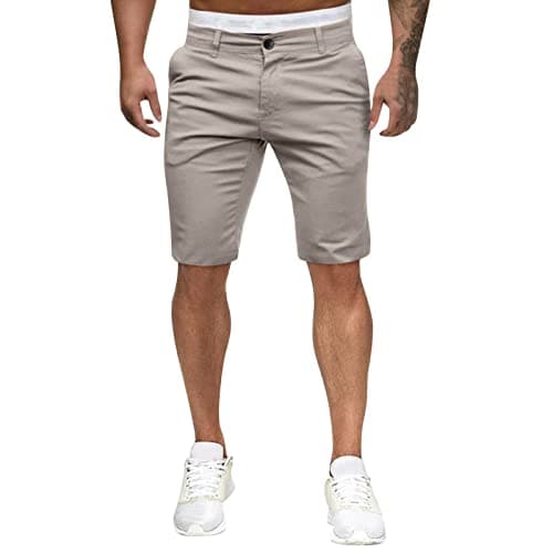 Image of Buetory Mens Slim Fit Casual Chino Shorts Comfort Stretch Cotton Work Shorts Summer Beach Stretch Twill Chino Golf Shorts(A-Grey,Medium)