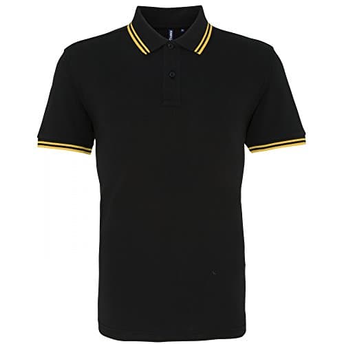 Image of Asquith & Fox Men's Asquith and Fox Men's Classic Fit Tipped Polo Regular Fit Short Sleeve Polo Shirt, Multicolour (Black/Yellow 000), Large (Manufacturer Size:Large)