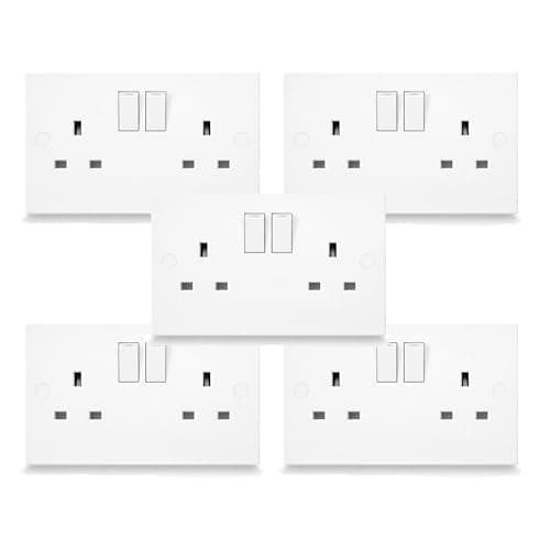 Image of SHP Electrical® 13A Two Gang Double Square Edge Wall Outlet White 13A 2 Gang Switched Socket Wall Plug Outlet