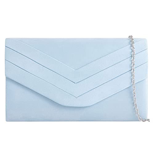 Image of fi9 Women's Stylish Suede Envelop Style Bridal Wedding Evening Clutch Party Purse Hand Bag (Soft Blue/Serenity)