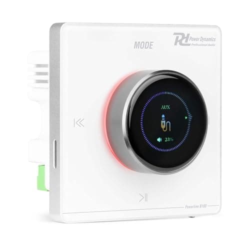 Image of Powerline B100W in wall Bluetooth amplifier with LCD touchscreen, supports up to 4 speakers, Class-D, 4x25W, USB, microSD, AUX input, in-wall audio system, remote, white finish