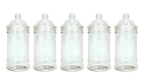 Image of Britten & James Pack of 5 Clear Plastic Jars with Victorian Style Lids 500ml. Storage containers for Sweets, Candy, Supplements, Gifts and Coins. Ideal for Parties, Birthdays, Weddings etc.