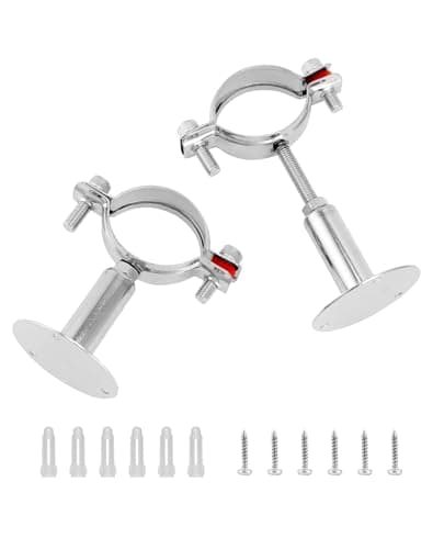 Image of QWORK® Wall Mount Ceiling Mount Pipe Support, Adjustable Stainless Steel Bracket Clamp for Dia 51mm (1-1/2 inch) with Screws, Ideal for Pipe, Tube or Rod Fixing