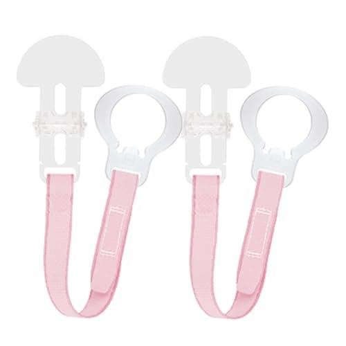 Image of MAM Dummy Clip | 2 Pack | Baby Soother Clips Fit All MAM Soothers | Adjustable Length and Lightweight Design | Baby Accessories | Pink with Pink Strap | Dummies Not Included