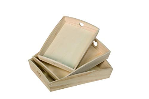 Image of Artemio Set 3 Tray * Wooden Heart Decoration VIPBC, Beige