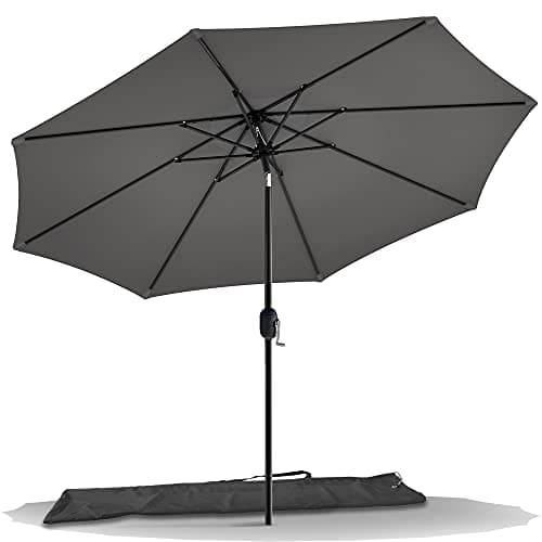 Image of VOUNOT 2.7m Garden Parasol Umbrella with Cover, Crank and Tilting Umbrella, Sun Shade for Outdoor, Patio, Garden, Grey