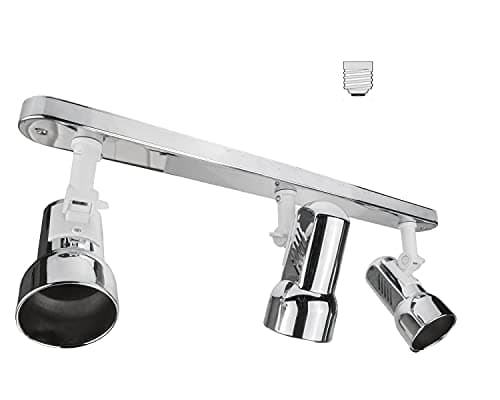 Image of Allcam Modern Polished Chrome & Matt White Adjustable 3 Way Plate Bar Ceiling Spotlight (E27 / R60 Socket, Led Bulbs Compatible)