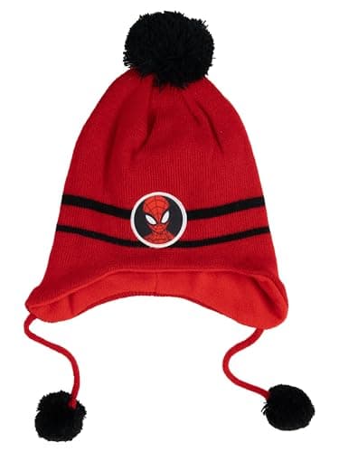 Image of Marvel Spiderman Knitted Hat for Boys - Children's Winter Hat with Bobble Hat Red, red, One Size