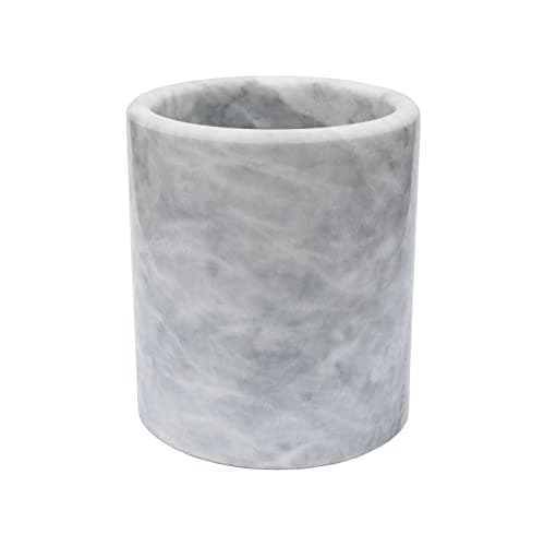 Image of HillSpring Large Marble Kitchen Utensil Holder, Countertop Organizer, Heavy Duty, Protective Padded Base, Wine Chiller Bucket, 6.4", "Grey