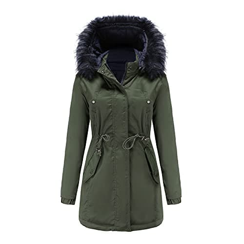 Image of duxyoz Women'S Parka Coats Winter Thick Jacket Reverse Hooded Jacket Outdoor Windproof Winter Long Coat Softshell Casual Overcoats Long Sleeve Hiking Windbreaker 01 Green M