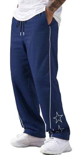 Image of AIEOE Y2K Streetwear for Men Hip Hop Baggy Sweatpants Straight Leg Stars Track Casual Pant Light Weigh Loose Embroidery Trousers Navy Blue