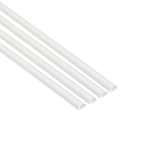 Image of D-Line Micro Cable Trunking 4-Pack, Half Round Cable Cover, Paintable, Self-Adhesive Wire Cover, Speaker Wire Hider, Cable Management - 4x 16mm (W) x 8mm (H) x 1-meter Lengths (4-Meter) - White