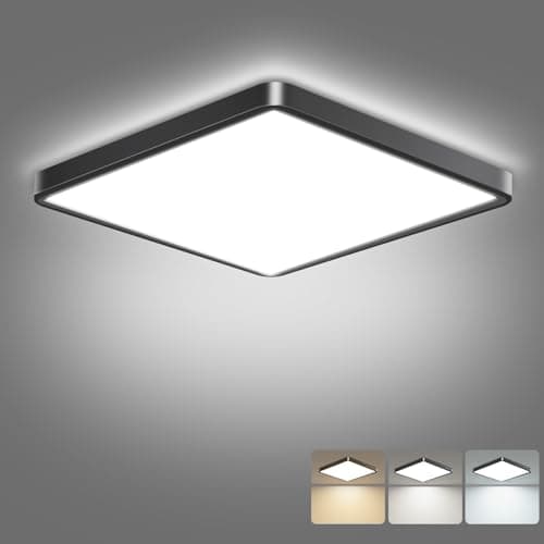 Image of slochi LED Ceiling Light, 3000K/4000K/6500K 3 Color Temperature, IP54 Waterproof Bathroom Light, Modern Square LED Ceiling Light for Bedroom, Kitchen, Hallway, Outside Porch and MoreØ22CM(Black)